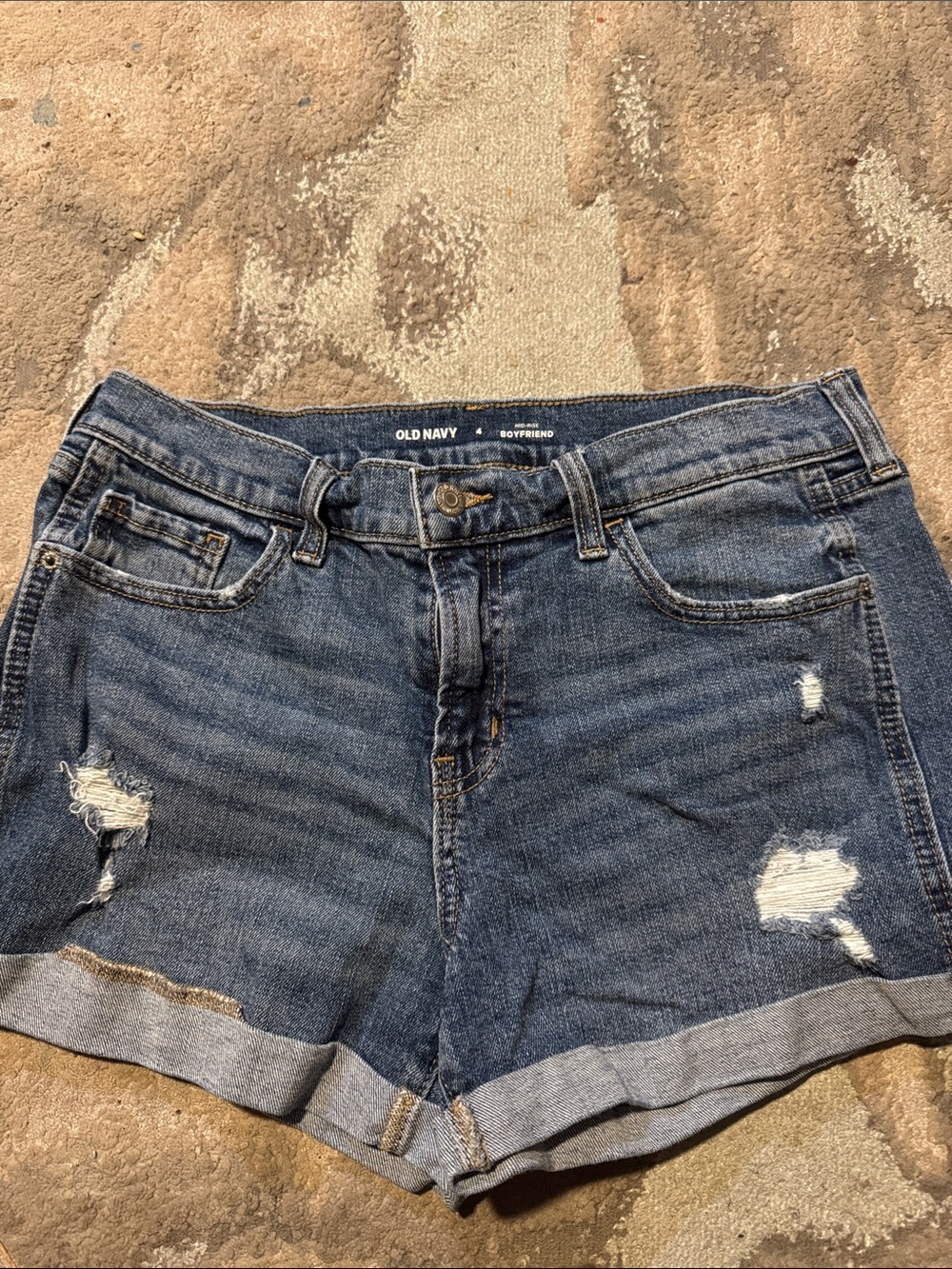 Old Navy Dark Blue Distressed Rolled-Hem Denim Shorts